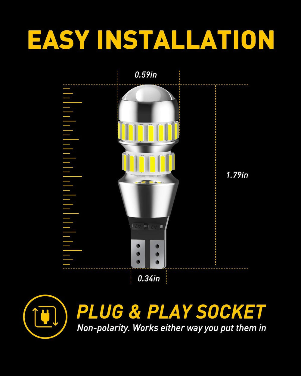 AUXITO plug-and-play fitment for 912 and 921 sockets for easy upgrade.