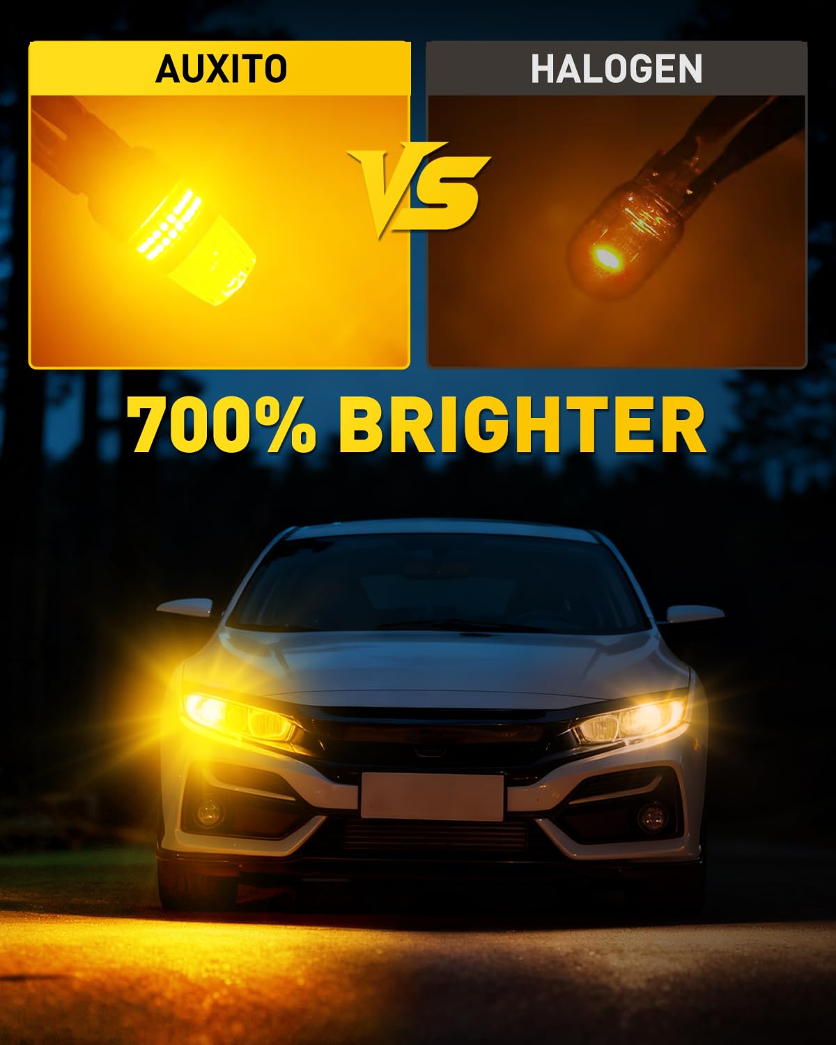 AUXITO projector-lens amber LED highlights signals clearly for other drivers.