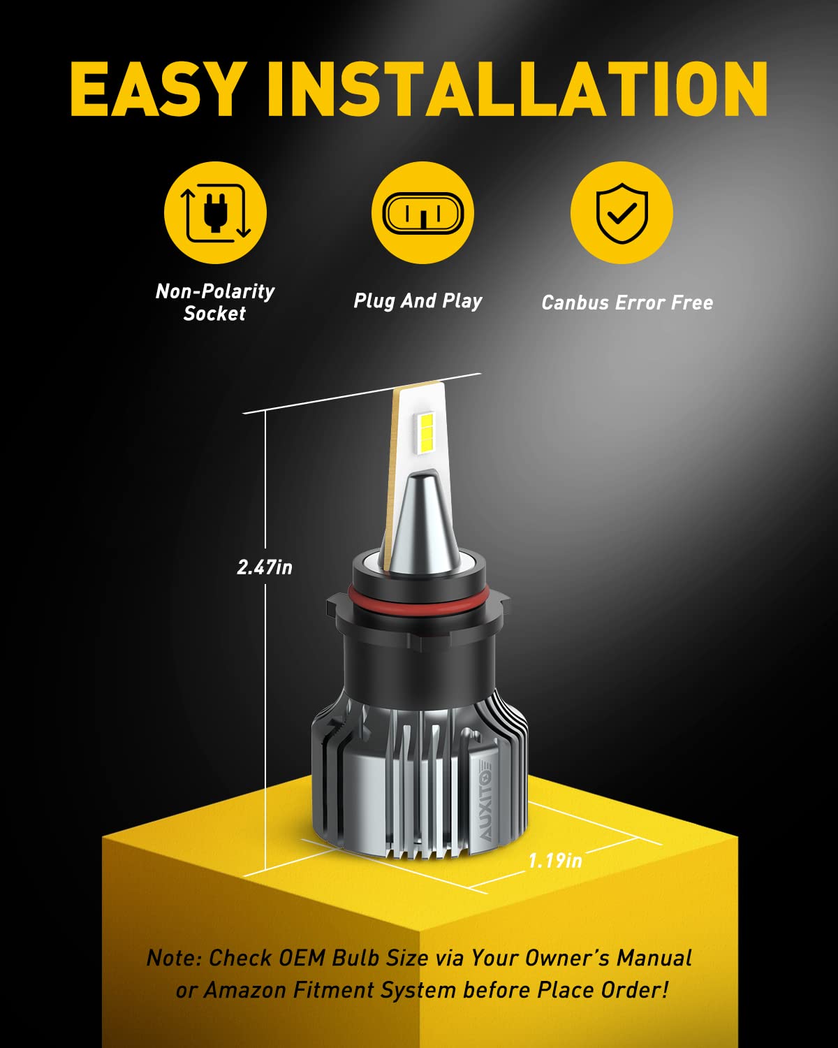 Easy install AUXITO PSX26W fog lights with non-polarity plug design.
