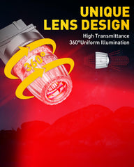 Auxito red tail light bulb showing 360-degree illumination for brake visibility.
