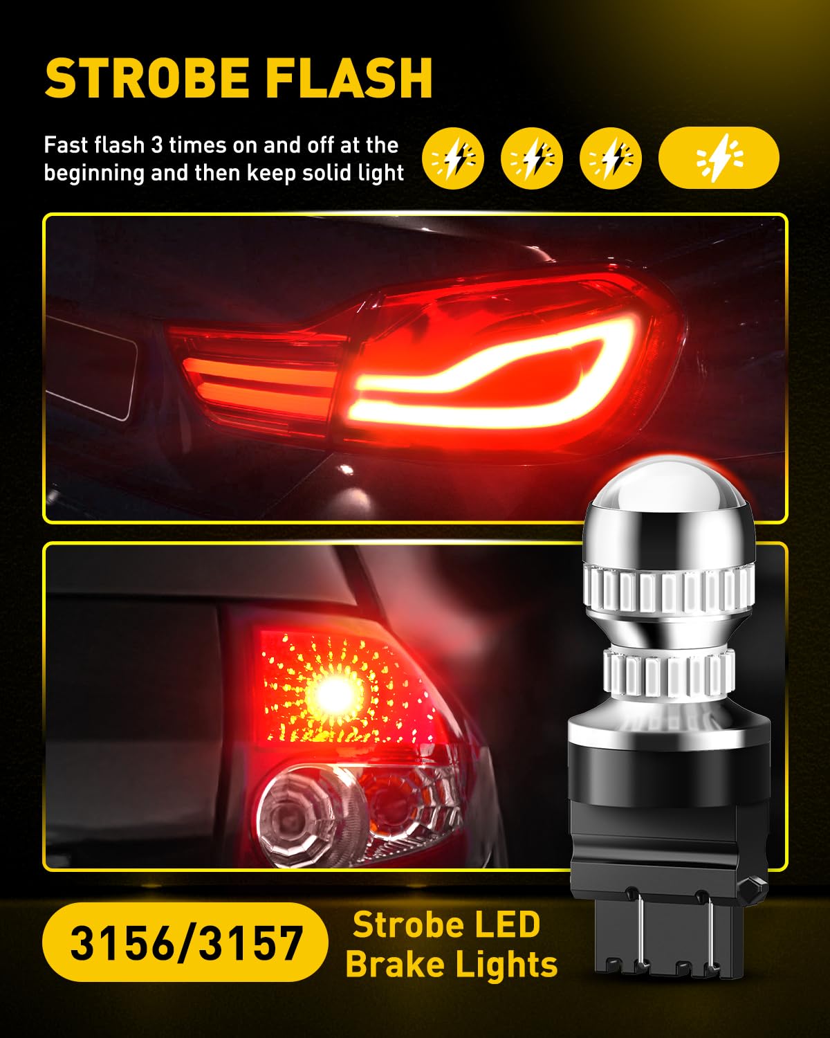 AUXITO T25 3x-flash sequence highlights braking for safer rear awareness