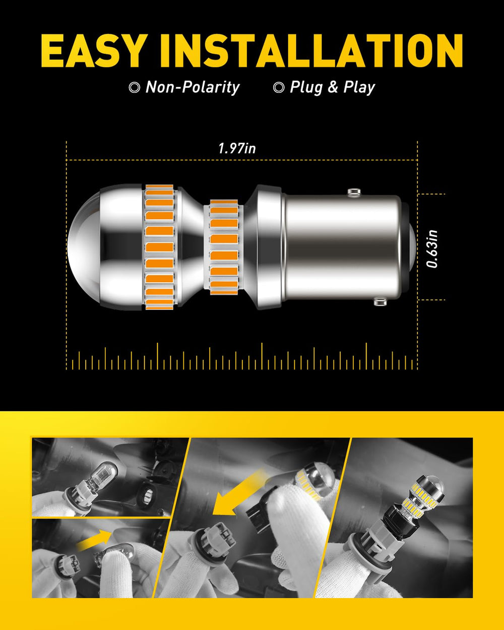 Compact, non-polarity AUXITO LED bulb fits OEM sockets.