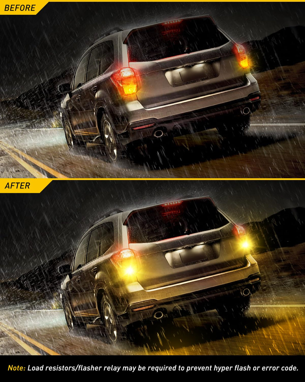 Pack of two AUXITO amber bulbs for front and rear lighting upgrades.