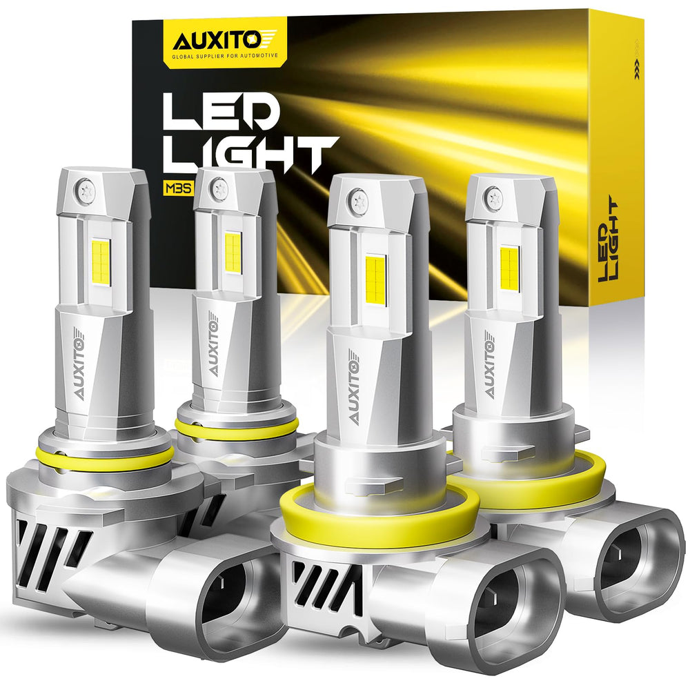 AUXITO upgraded 9005 HB3 bulb front view showing compact design for easy installation.