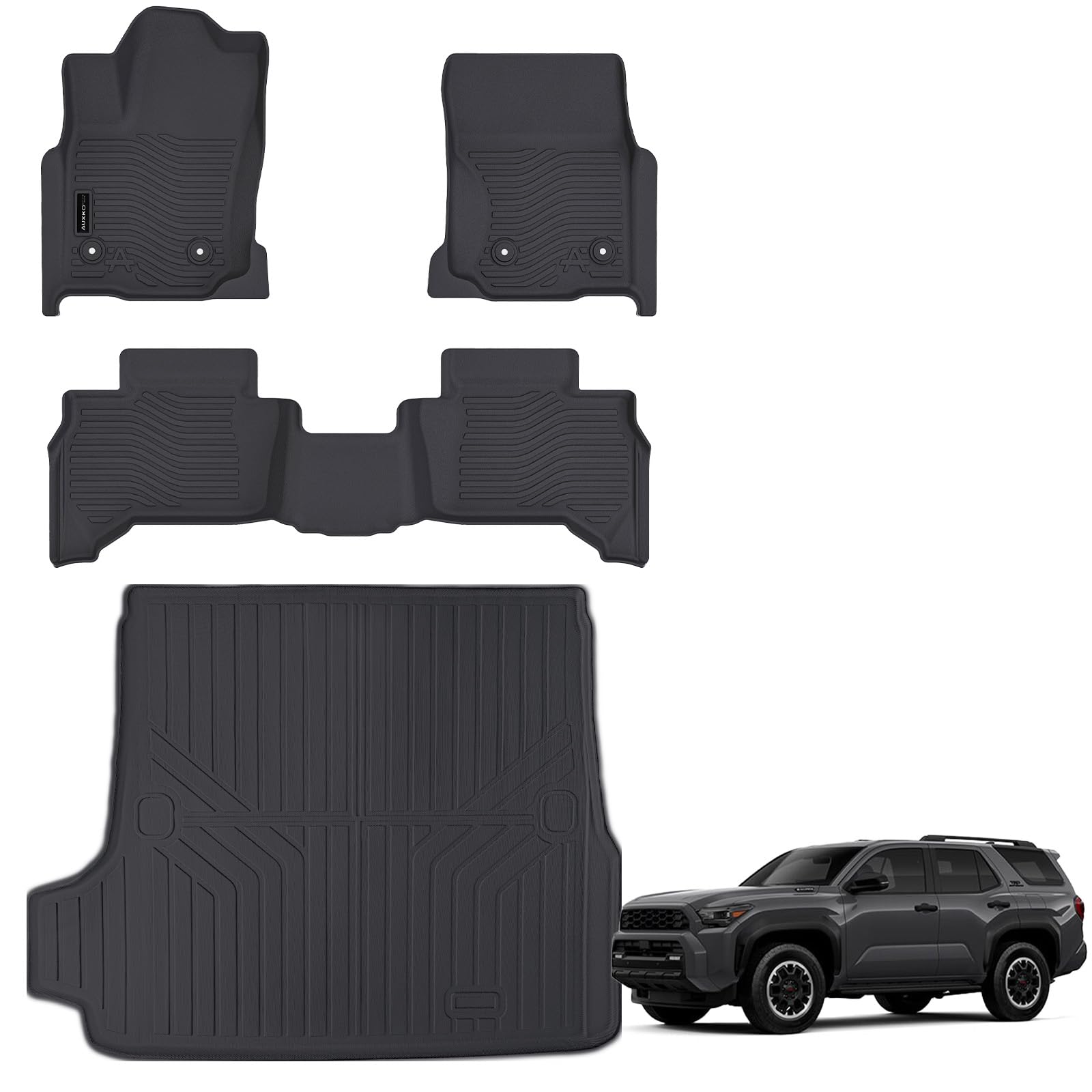 Auxko all-weather floor mats for 4Runner front driver area with precise fit for clean carpeting.