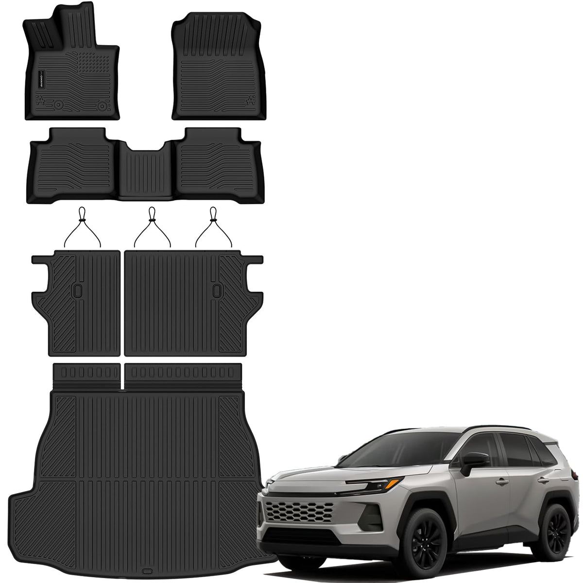 Auxko all-weather floor mats front view showing precise RAV4 Hybrid fit