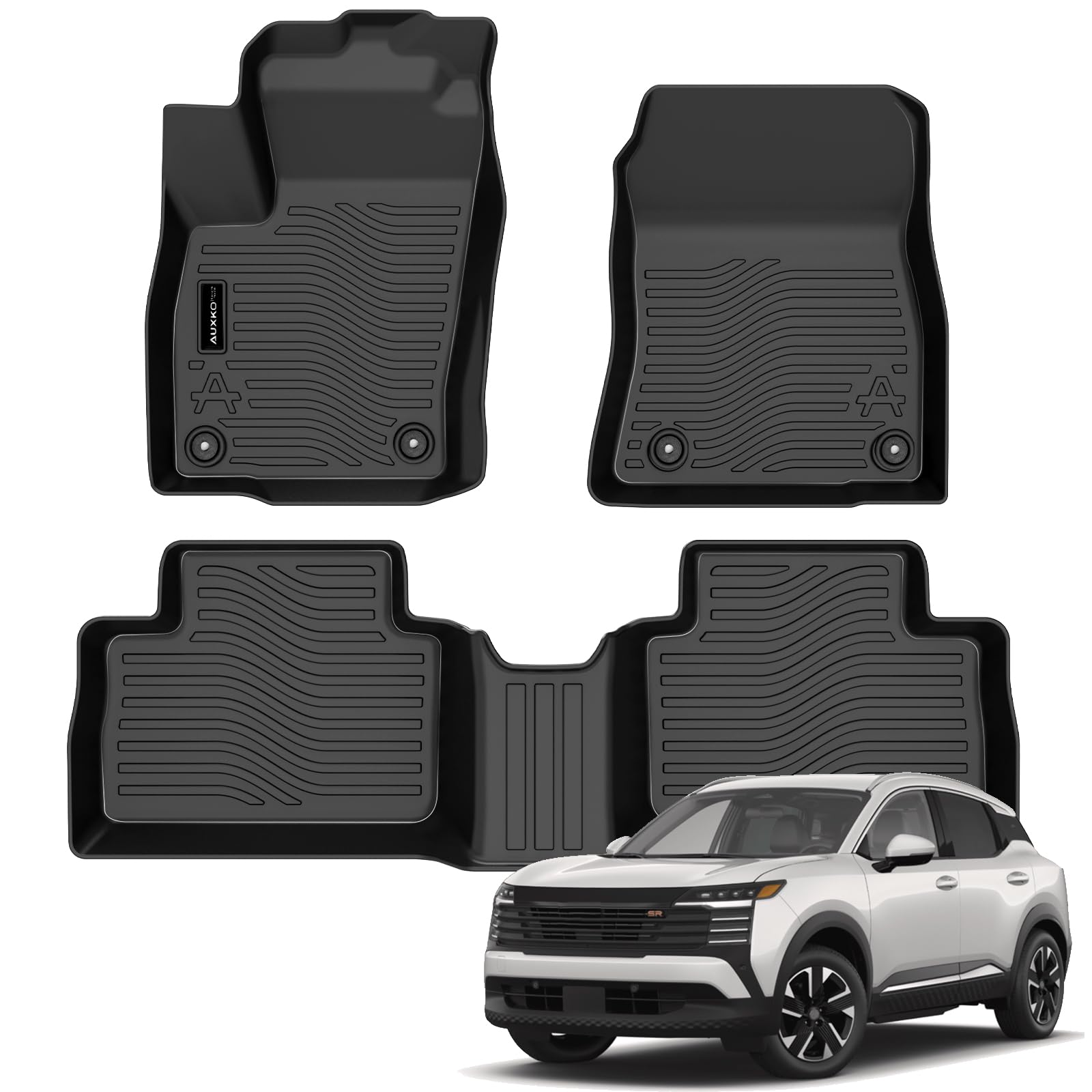 Auxko all-weather mats for Nissan Kicks; laser-fit coverage.