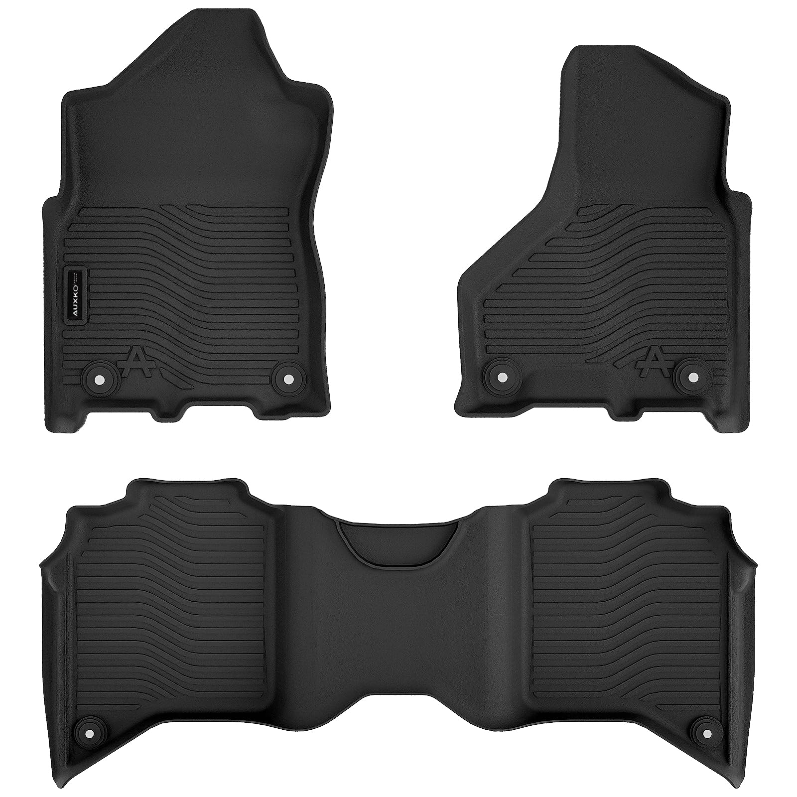 Auxko mats rear view shows full coverage for Ram crew cab against spills.