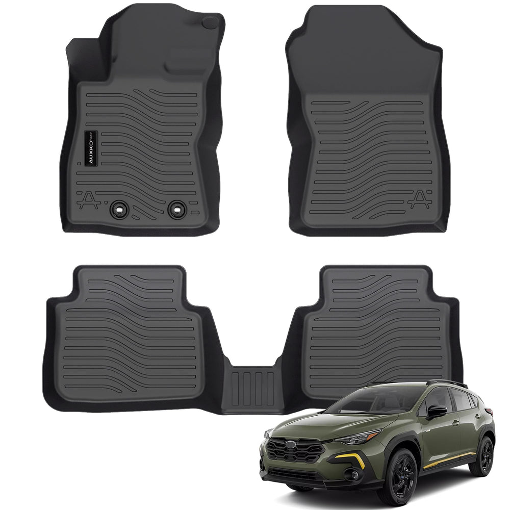 Auxko all-weather floor mats installed in a Subaru Crosstrek protect carpets.