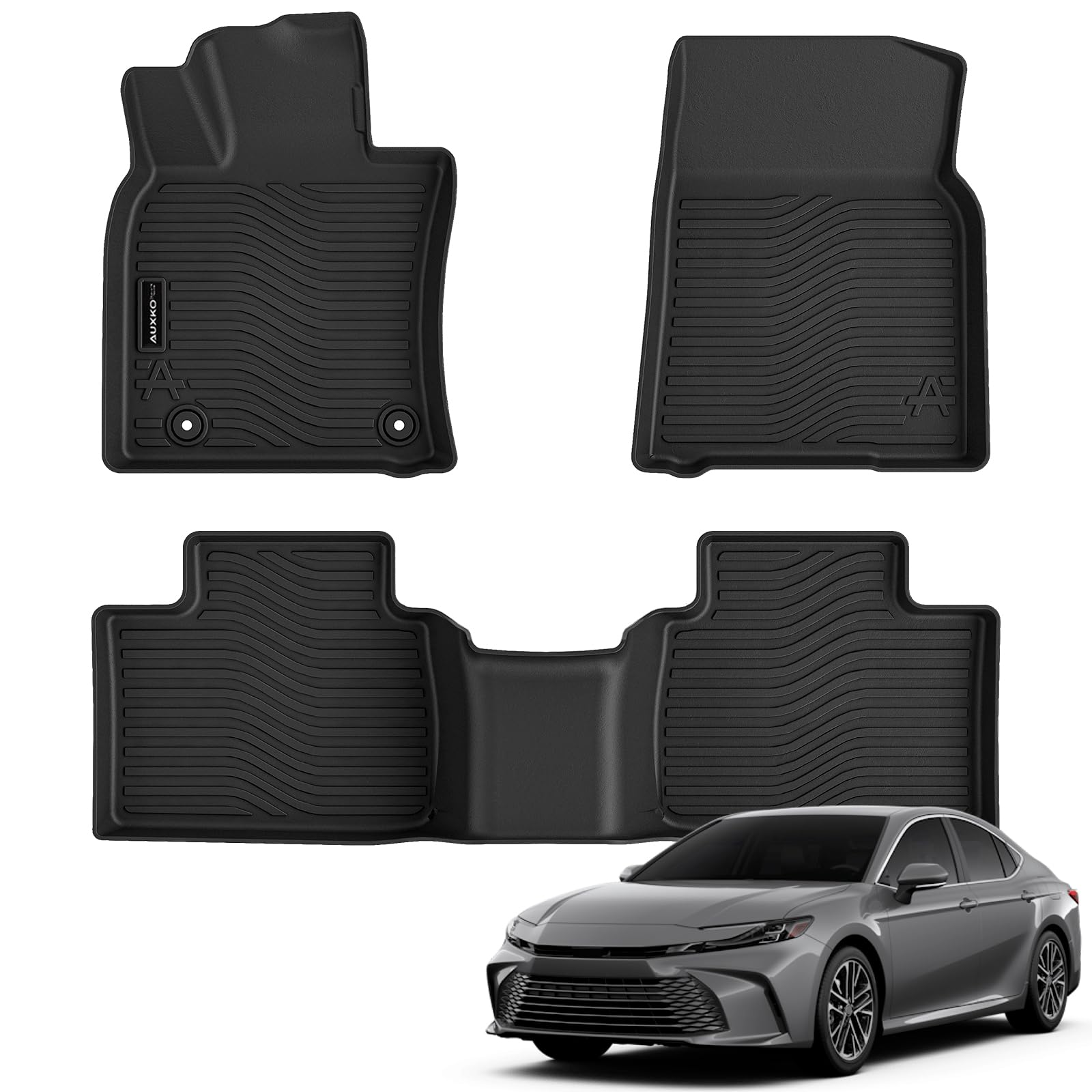 Auxko Camry all-weather floor mats front view with precise fit and anti-slip features.