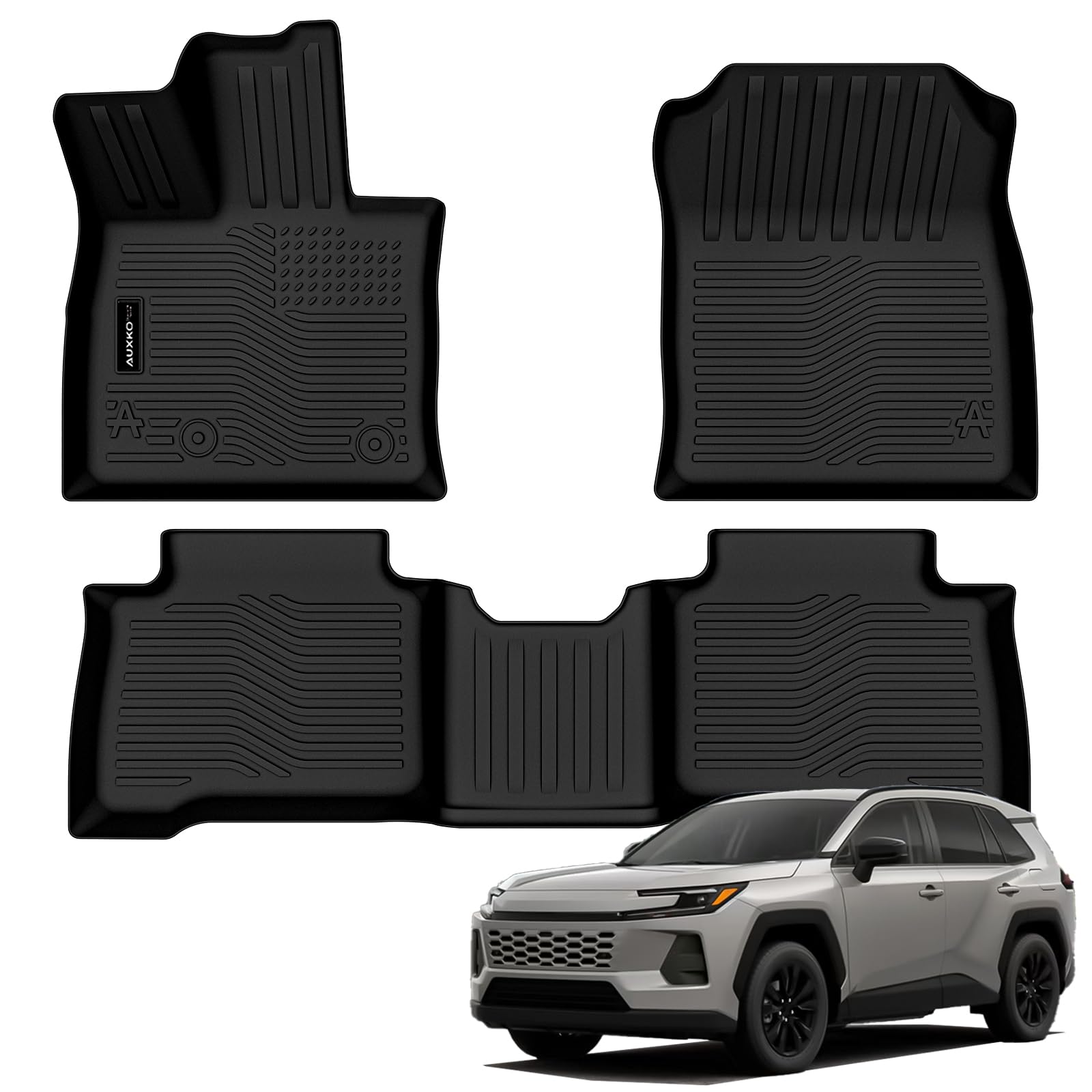 Auxko front view all-weather floor mats for Toyota RAV4 Hybrid 2026 protect interiors from dirt