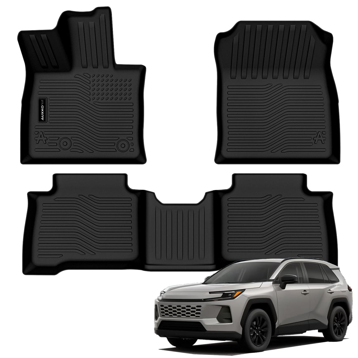 Auxko front view all-weather floor mats for Toyota RAV4 Hybrid 2026 protect interiors from dirt