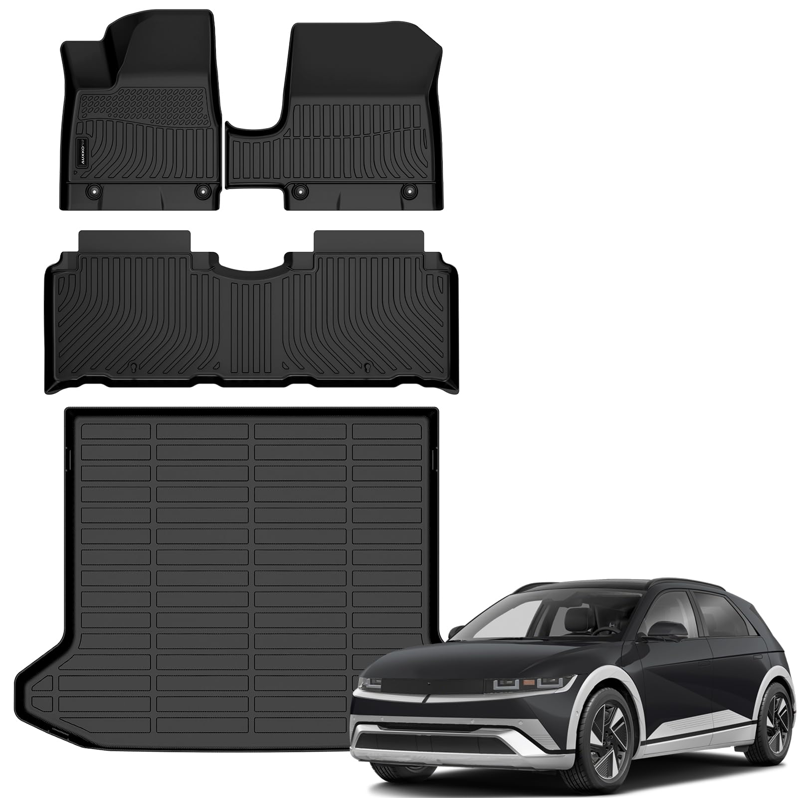 AUXKO IONIQ 5 all-weather mats with precise fit for unmovable console.