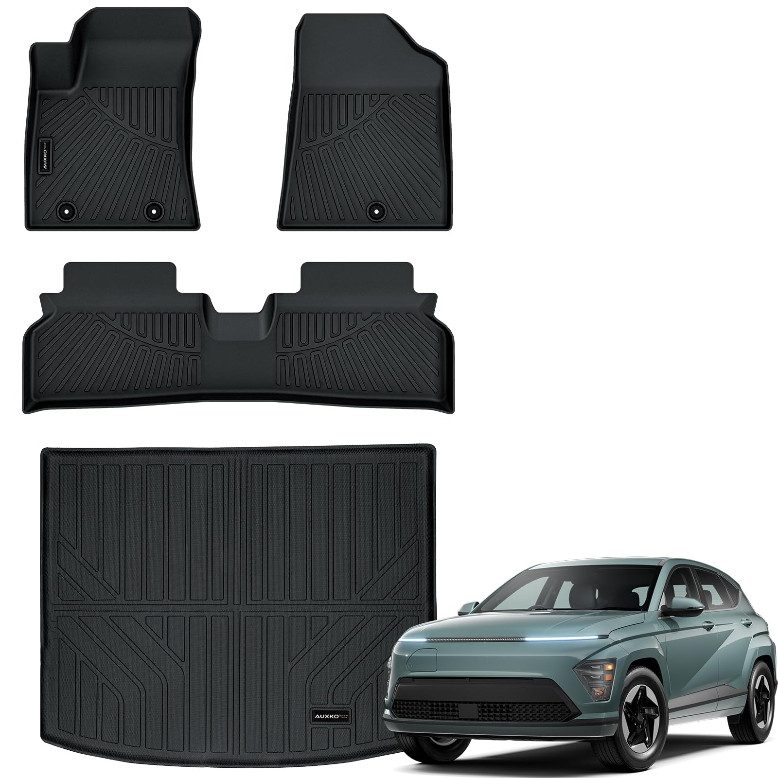 Auxko Kona EV front floor mats provide a tailored, odorless protection.