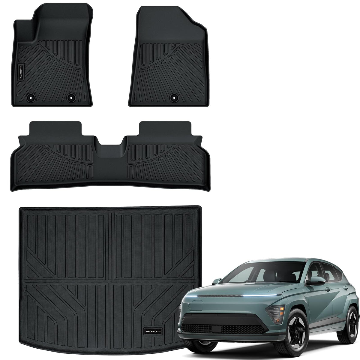 Auxko Kona EV front floor mats provide a tailored, odorless protection.