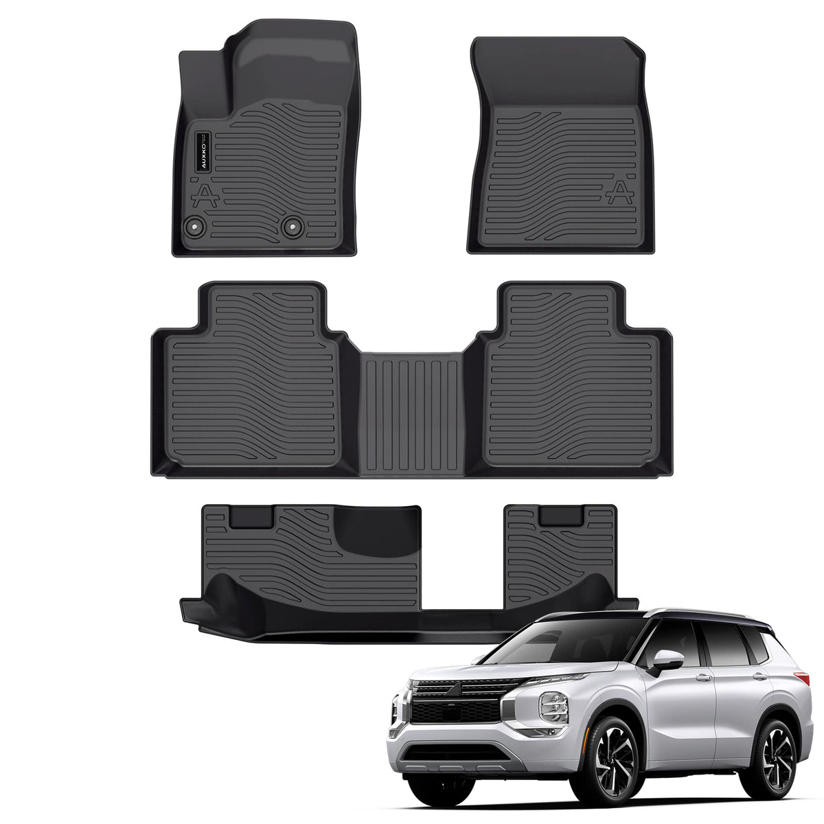 Auxko Outlander floor mats with custom-fit coverage for every row