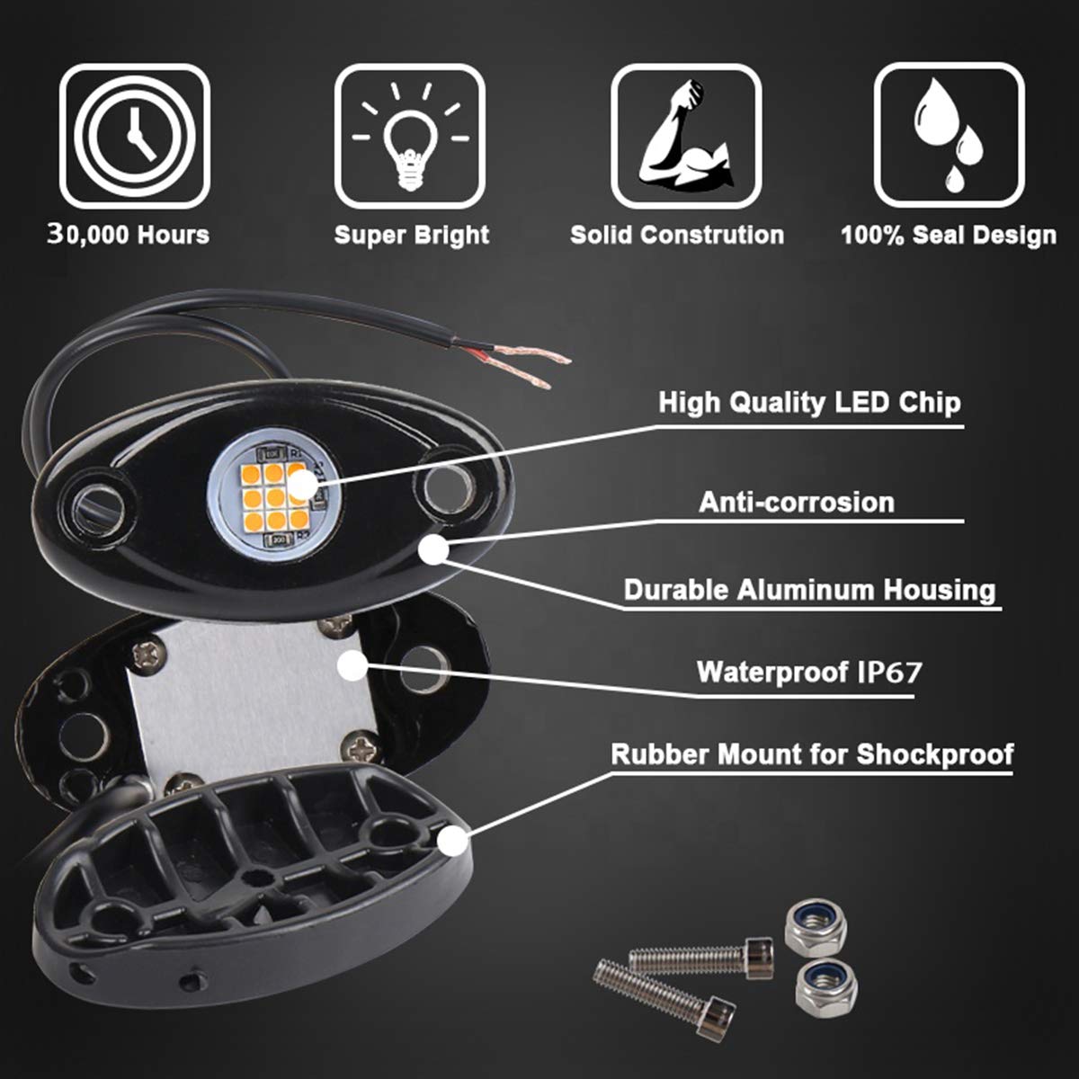Auxmotec Rock Light die-cast housing for rugged durability