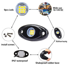Auxmotec Rock Light Waterproof IP67 lens withstands rain and spray