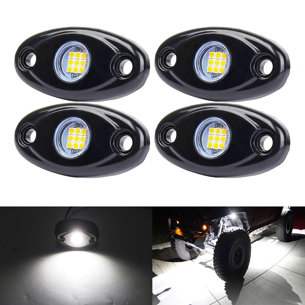 Auxmotec White Rock Light 4-pods illuminate the undercarriage for trail driving