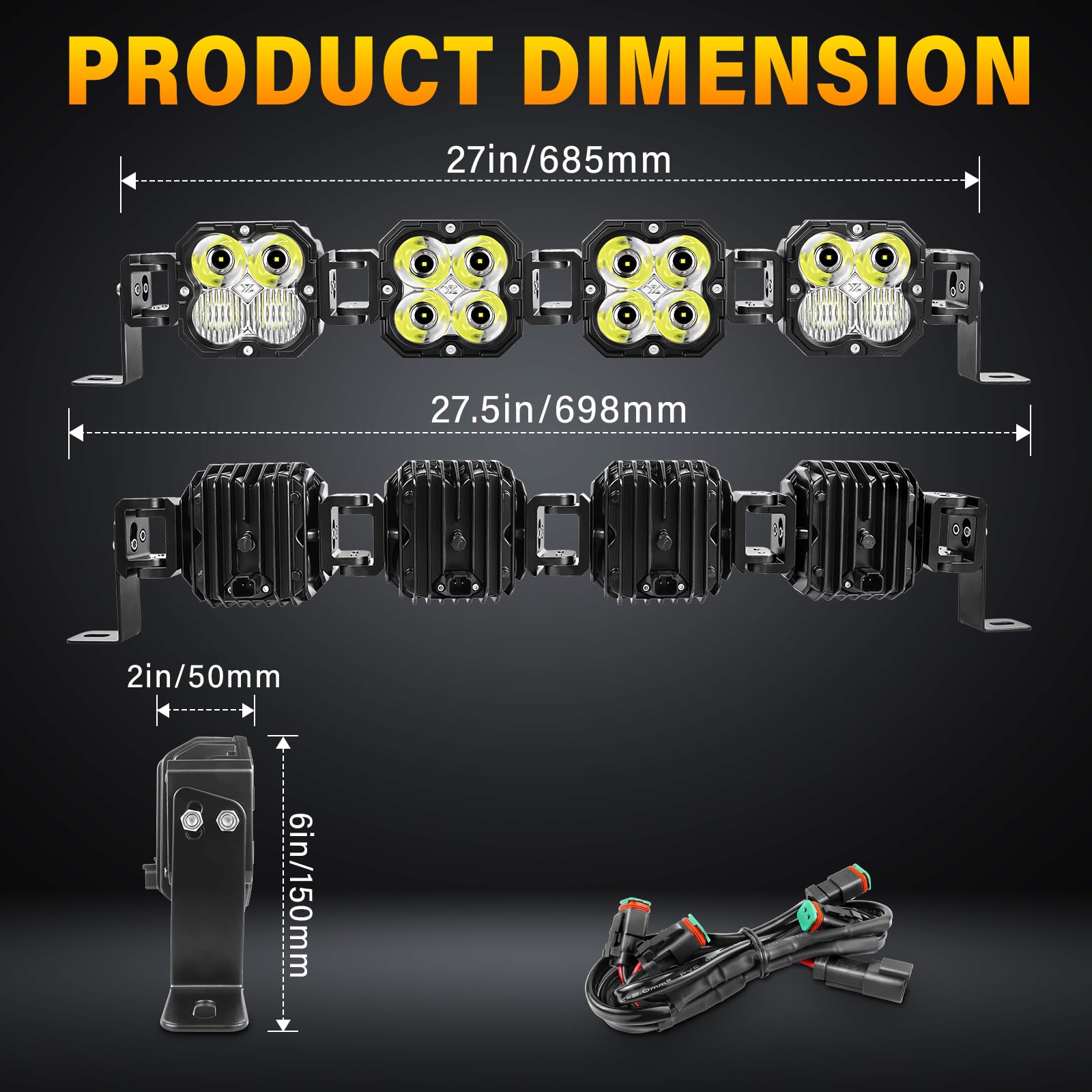 AUXTINGS 27-inch LED light bar side profile shows slim, integrated design for vehicle mounting