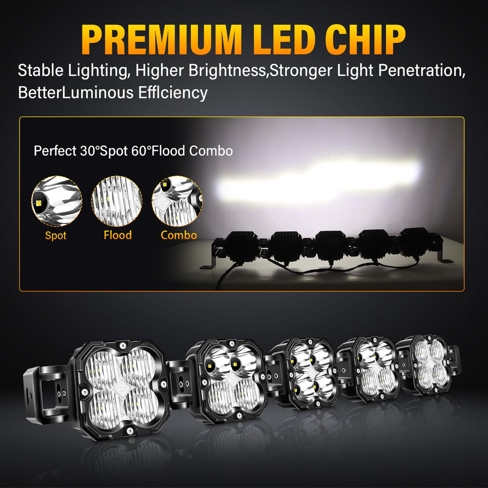 AUXTINGS LED light bar angled beam demonstrating spot-flood blend for wide coverage