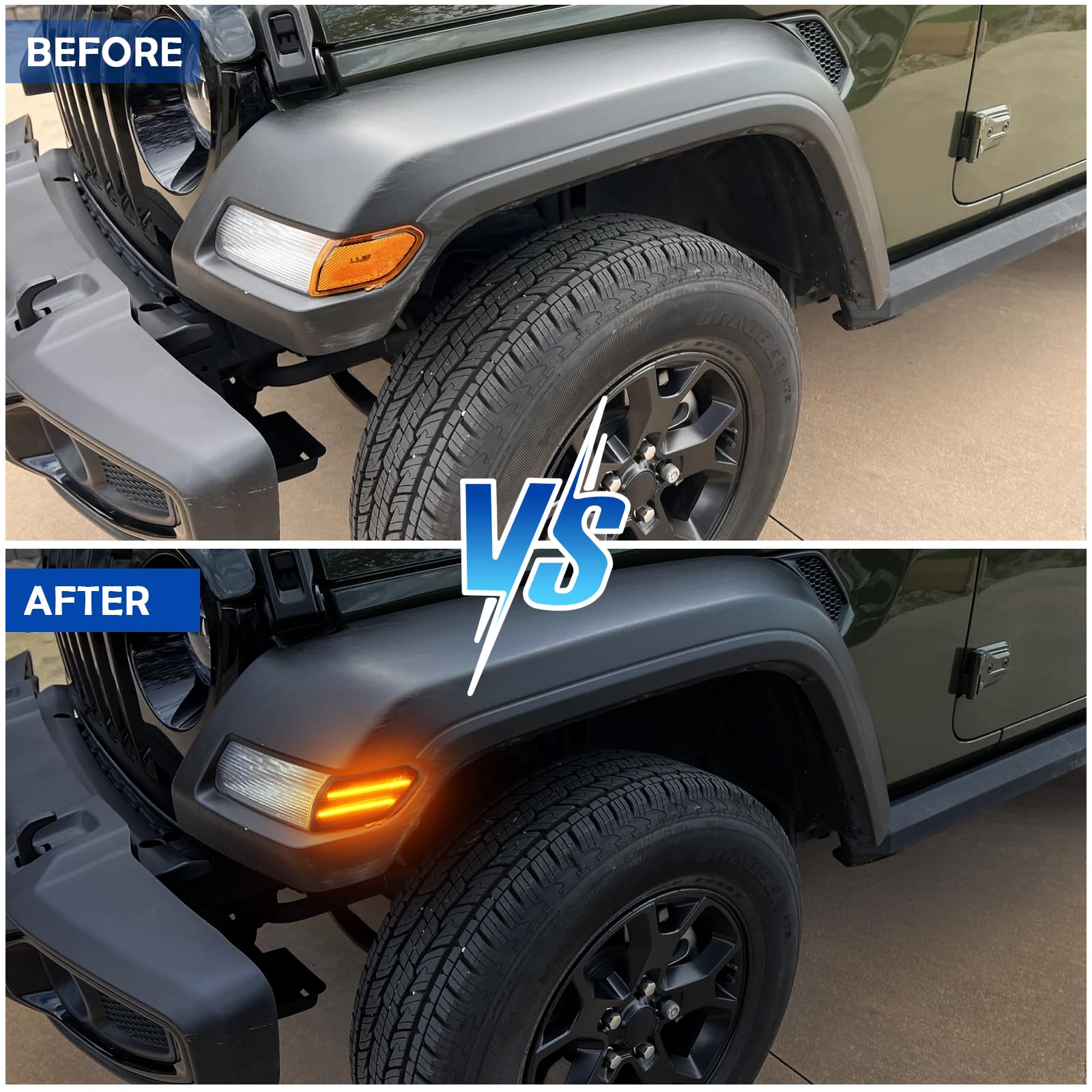AUYICH Wrangler JL side marker light with smoke lens adds a modern weatherproof touch.