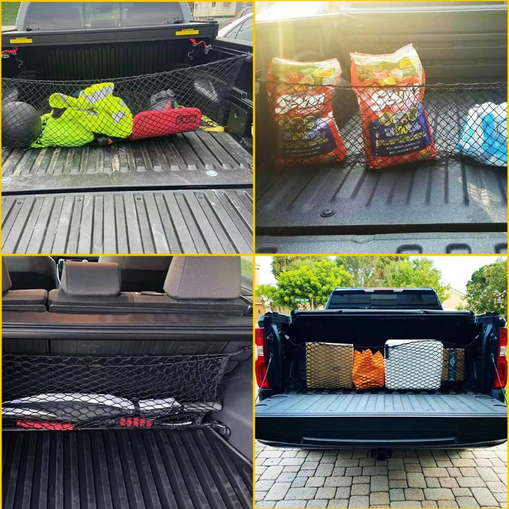 AuyNeas F-150 envelope cargo net installed in bed for organized hauling.