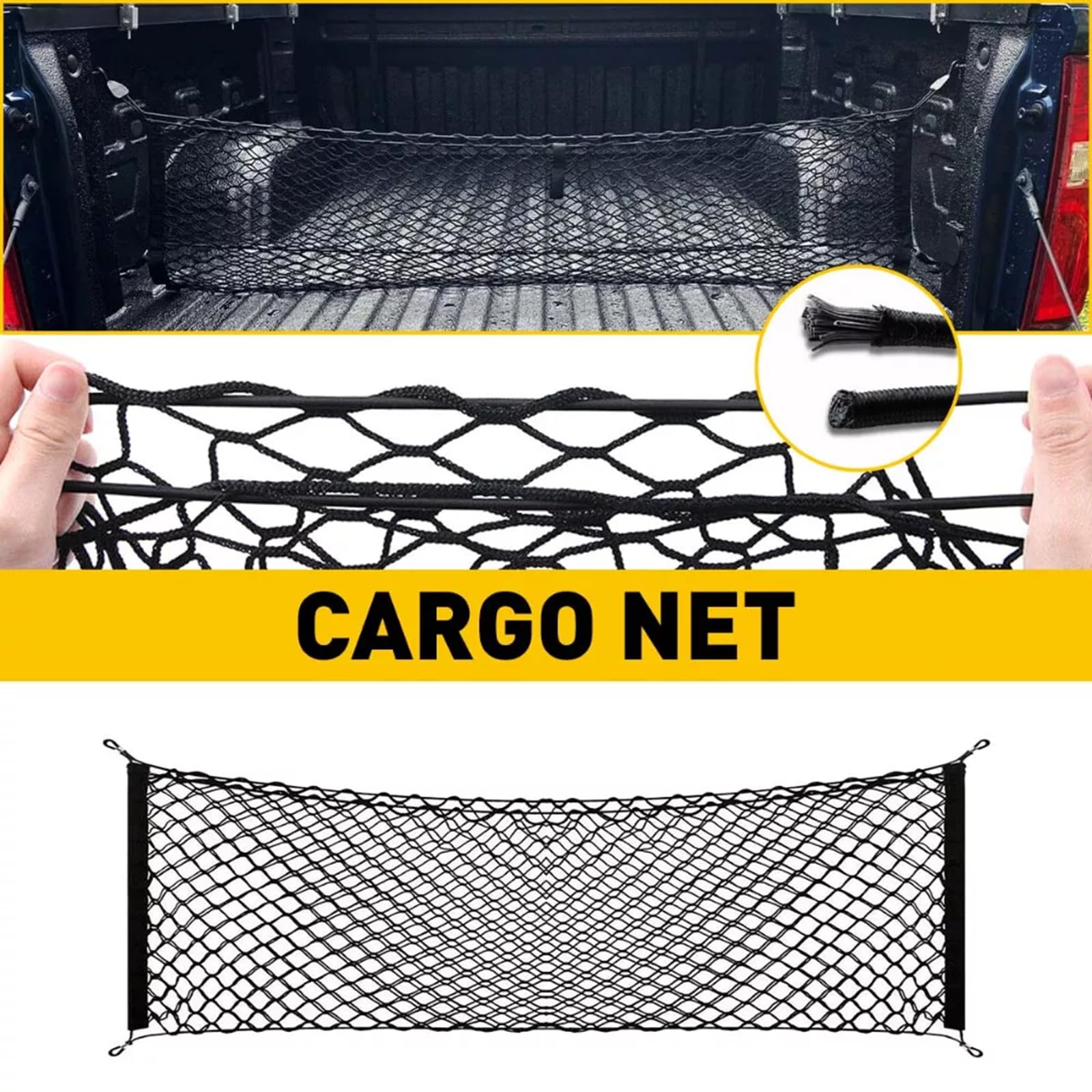 AuyNeas envelope net ideal for camping gear and tools in Ford F-150 bed.
