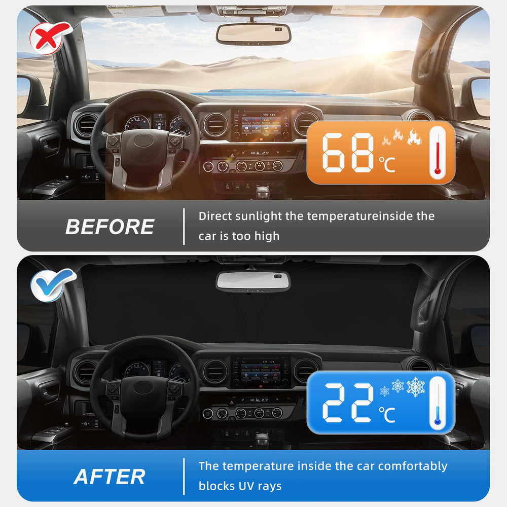 AuyNeas front window shade enhances driving comfort on hot sunny days.
