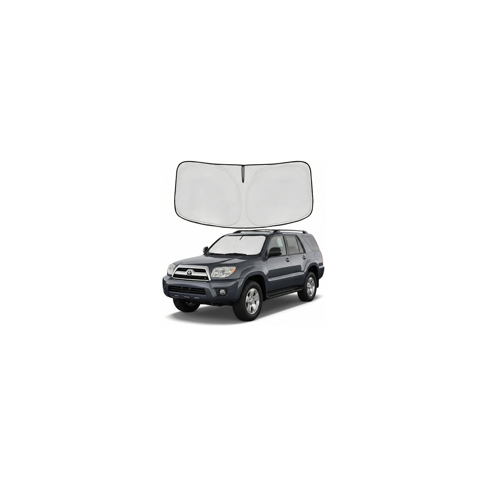 AuyNeas windshield shade installed on a 4Runner front window for UV protection and cooling.