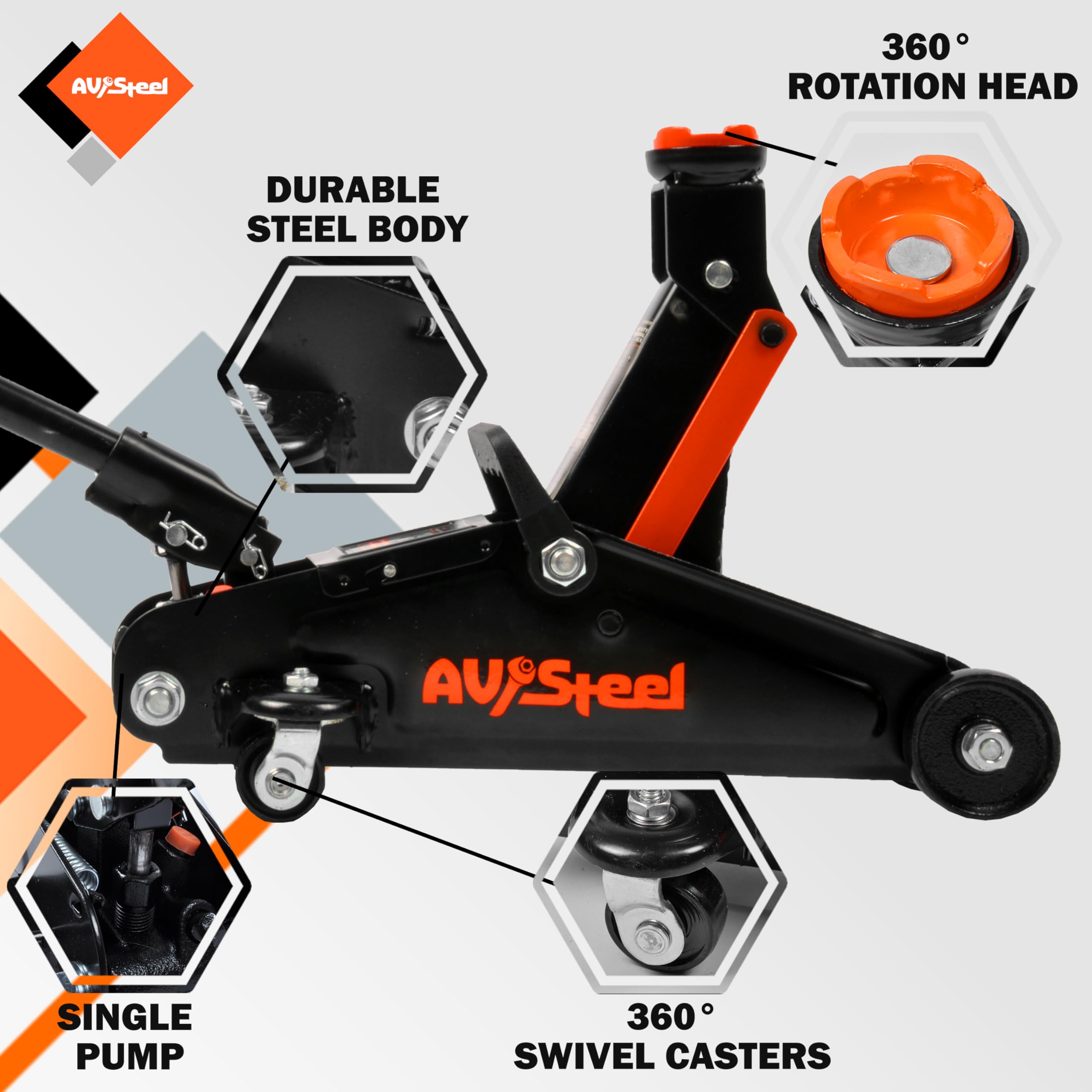 AV Steel floor jack storage case keeps tools organized during transport.