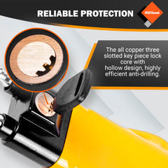AV Steel lock installs in under a minute without damaging the steering wheel