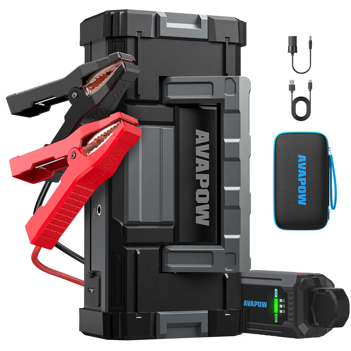 AVAPOW A68 front view shows compact, portable jump starter.