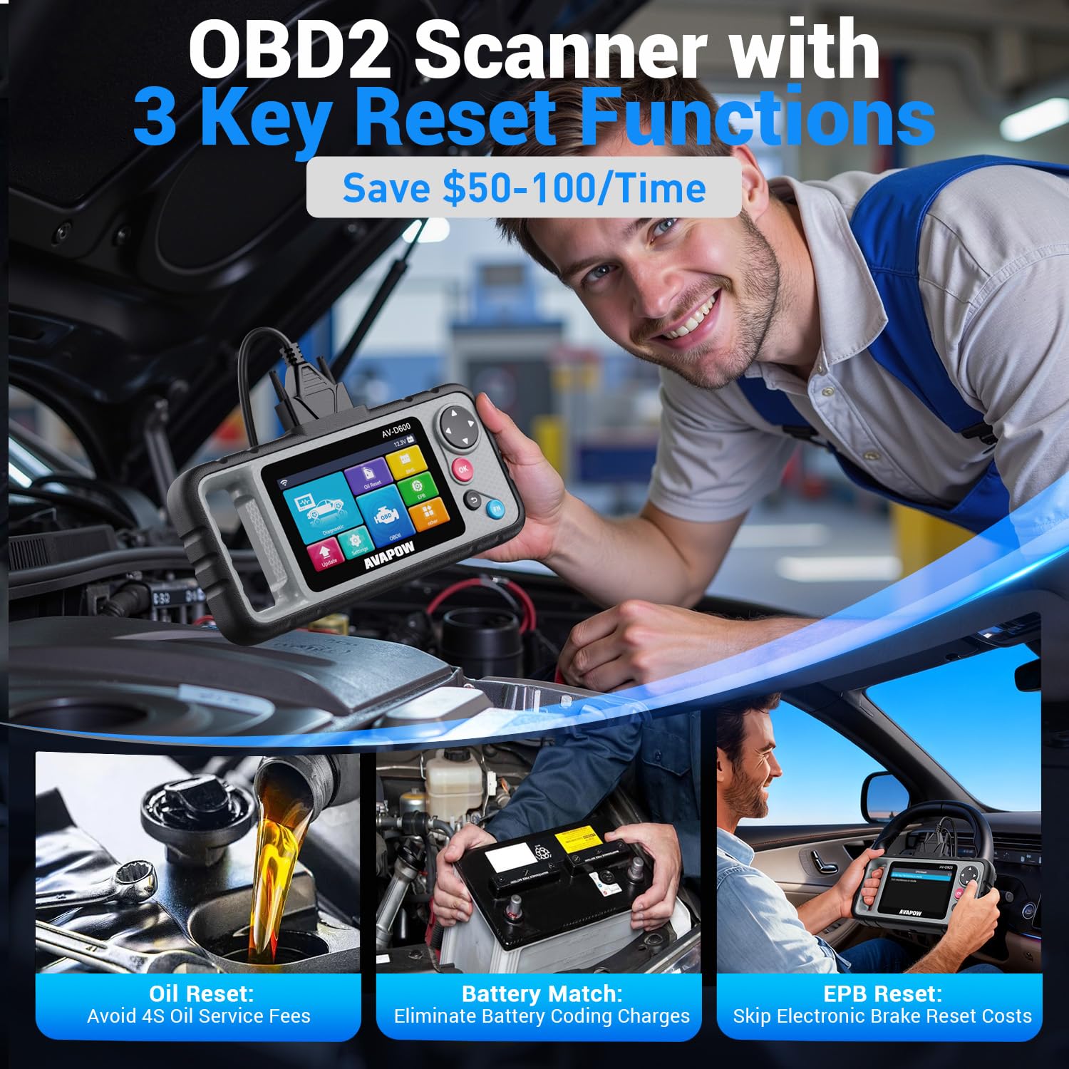 AVAPOW AV-D600 EPB reset interface for brake service