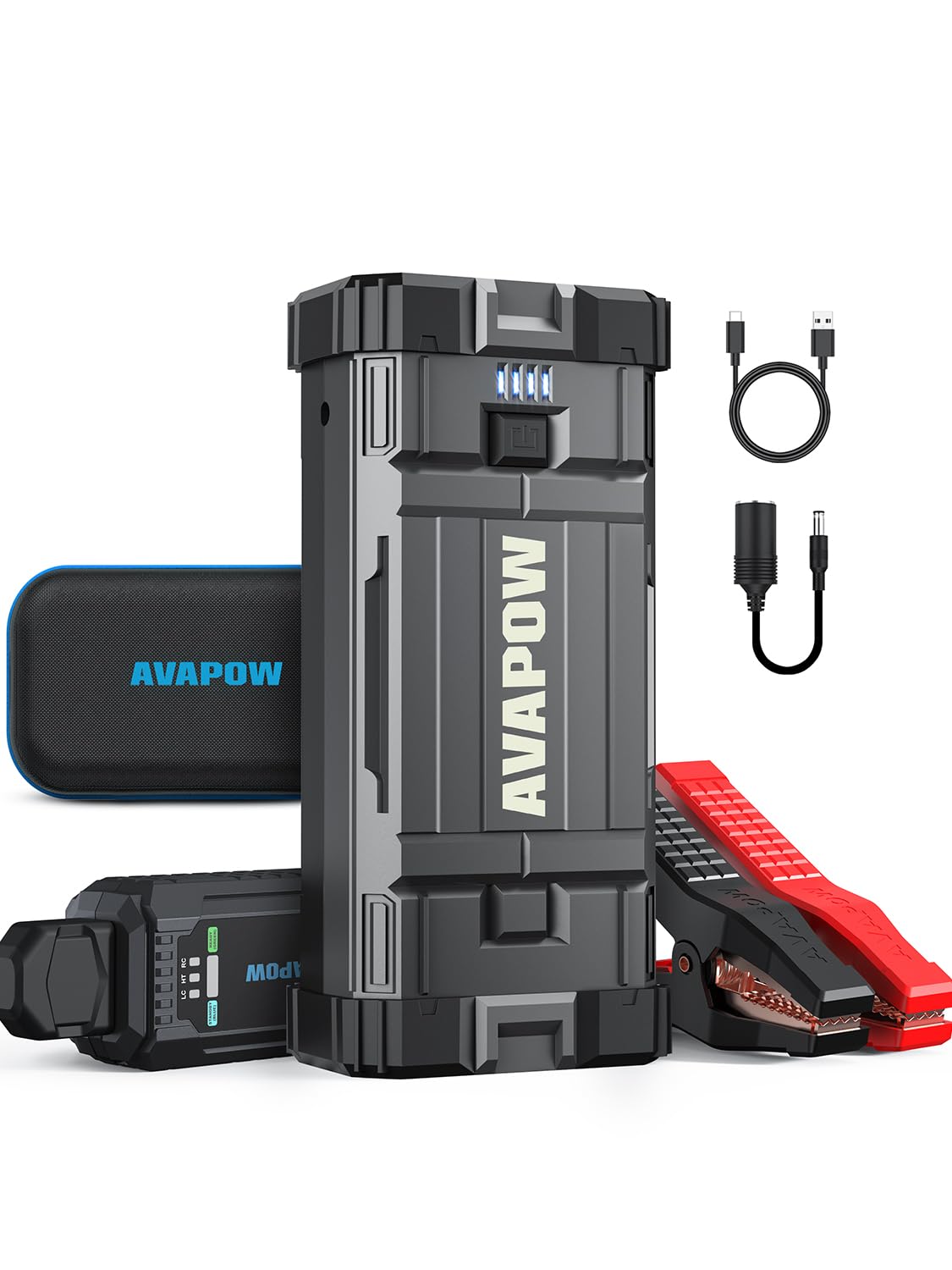 AVAPOW car jump starter 4000A peak powering a car engine quickly.