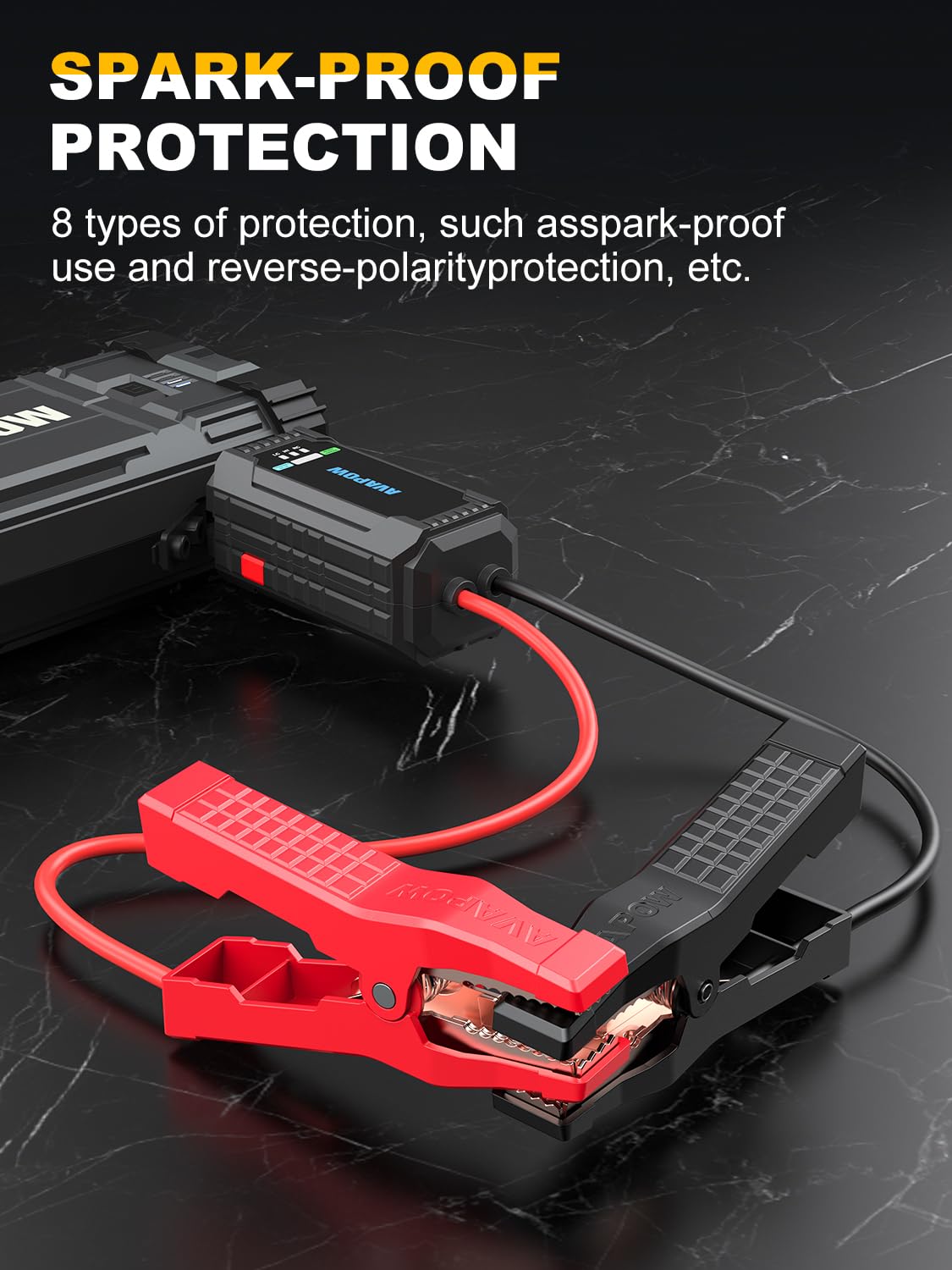 AVAPOW compact portable power pack fits in any trunk or bag.