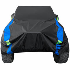 Avecrew waterproof 4-door Wrangler cover shields Jeep from rain and dust.