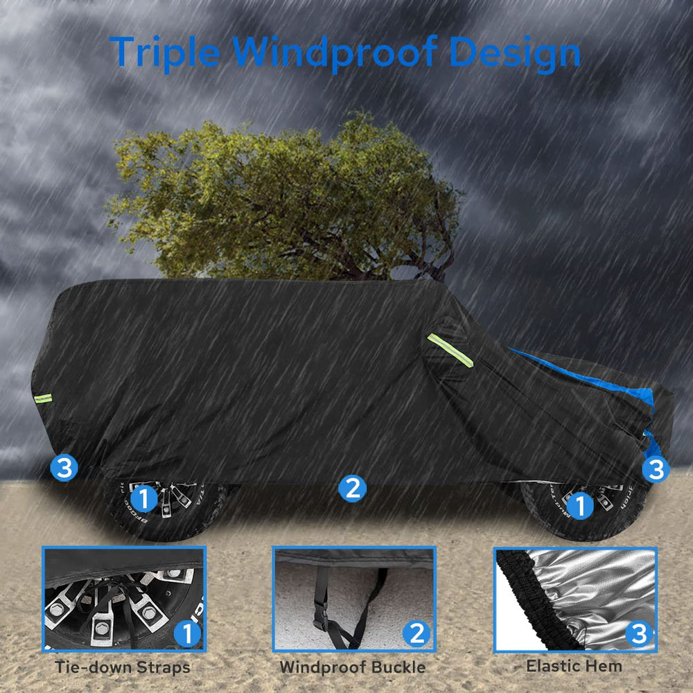 Avecrew windproof straps keep Wrangler cover secure on windy days.