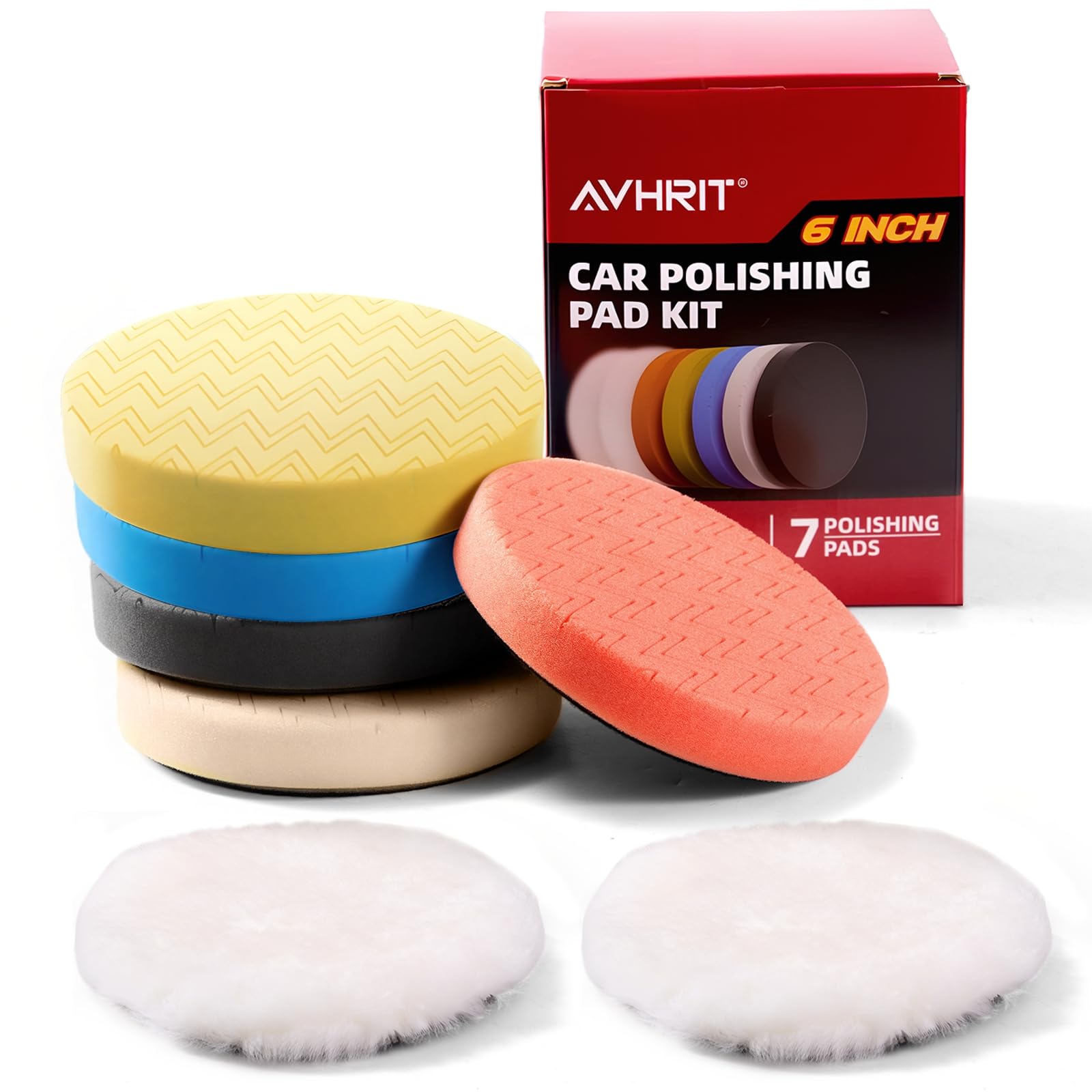 Avhrit 7-piece detailing pad set front view showing the full kit for versatile polishing tasks