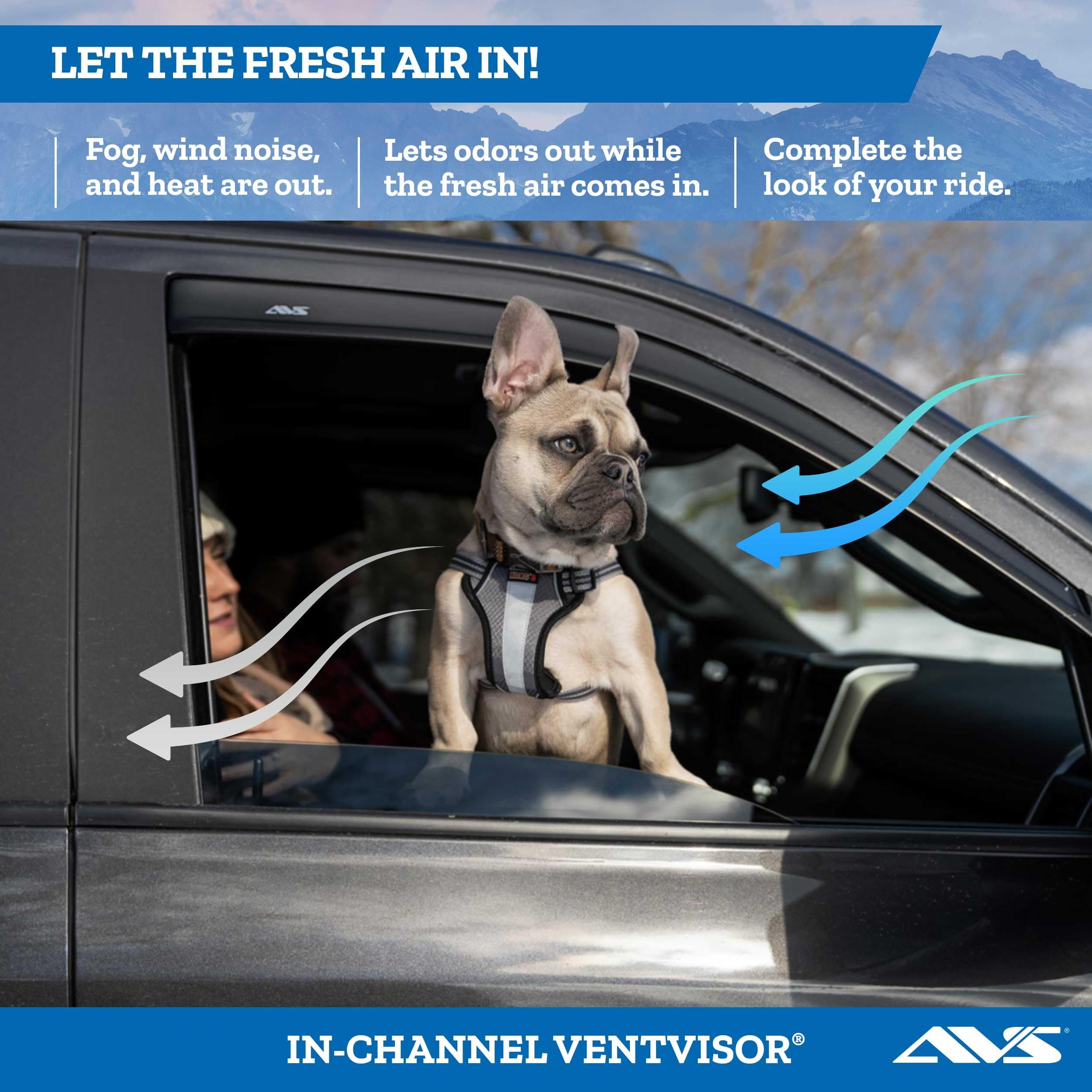 Auto Ventshade AVS in-channel rain guard for Sierra 2500 reduces spray and wind noise.
