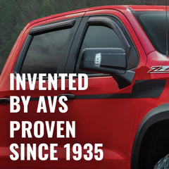 AVS rain guards on F-150 Raptor with curved design for a custom look and airflow.