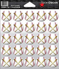 Award Decals Baseball Crossed Bats sticker set on helmets, durable 20mil vinyl rewards for baseball teams.