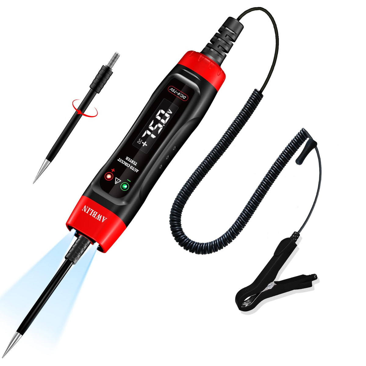 AWBLIN 4-75V test light front view with clear indicators for quick voltage checks