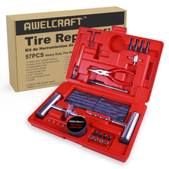 AWELCRAFT 57-piece tire repair kit case keeps tools organized for quick roadside fixes