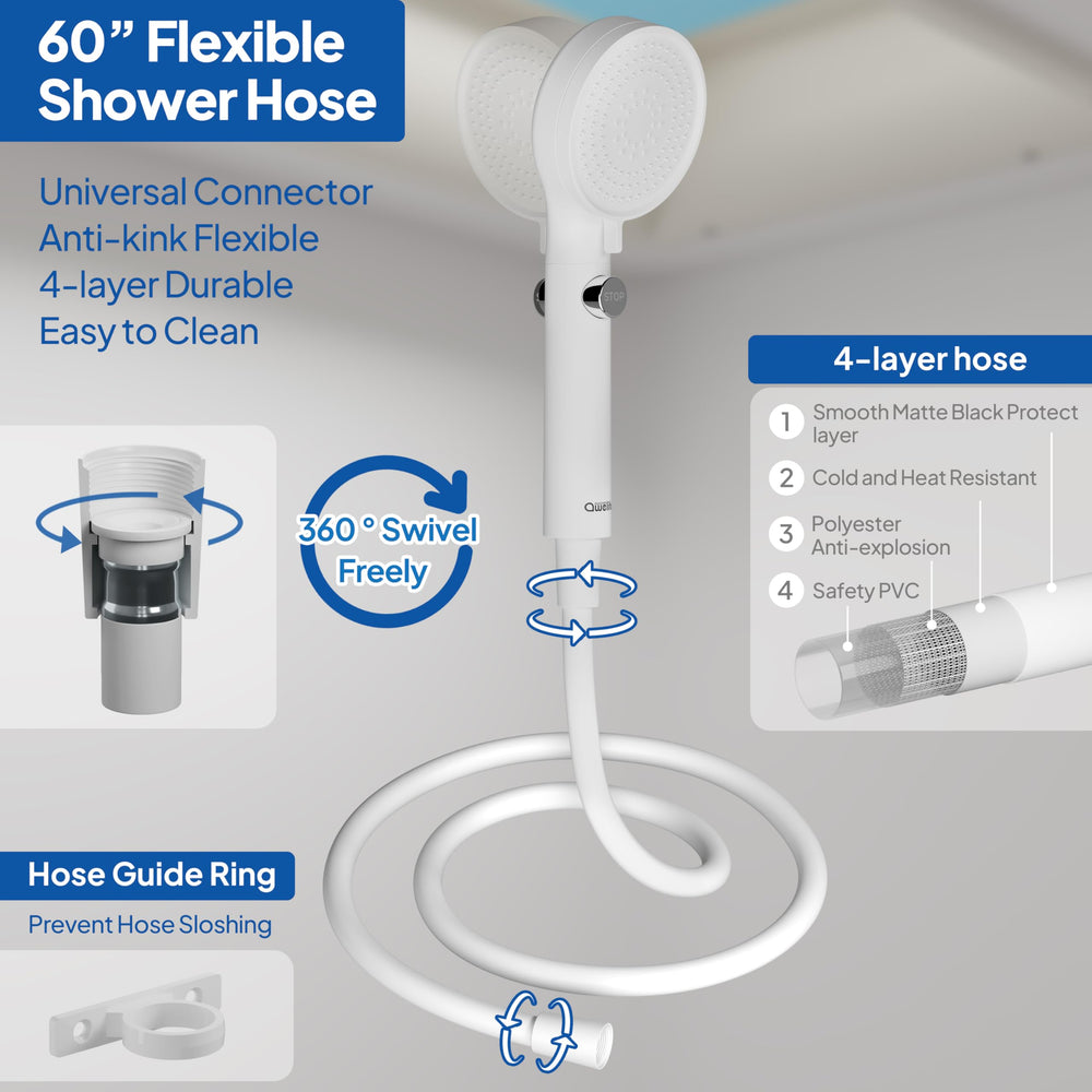 Adjustable-angle shower holder fits small RV bathrooms for precise aiming.