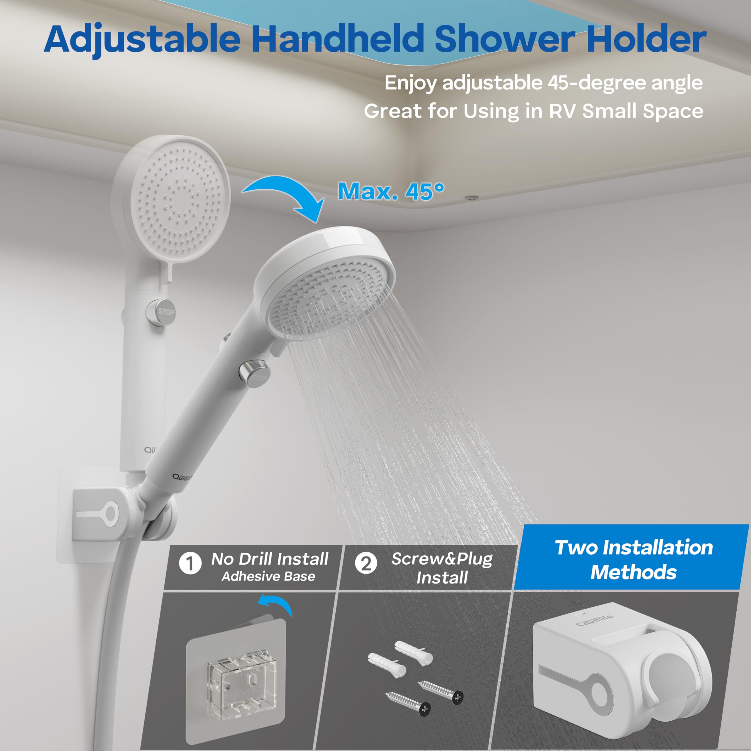 Pause button maintains temperature while flow is paused for soaping.