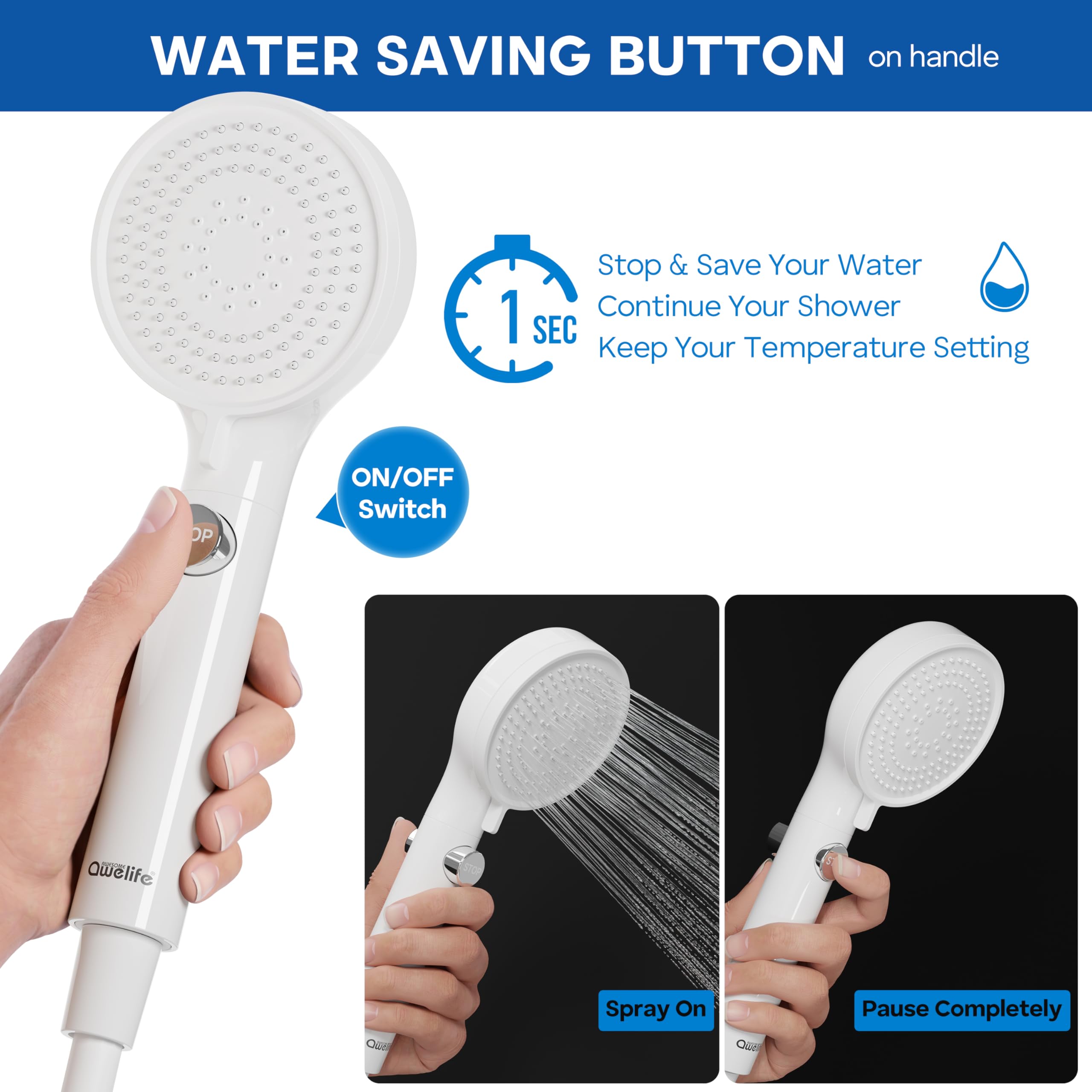 Removable flow restrictor balances power with water savings.