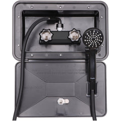 Awelife exterior shower box front view shows rugged resin build for outdoor RV use.
