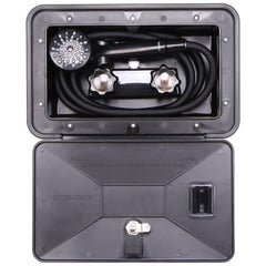 Awelife exterior shower box side view highlights compact footprint for travel trailers.