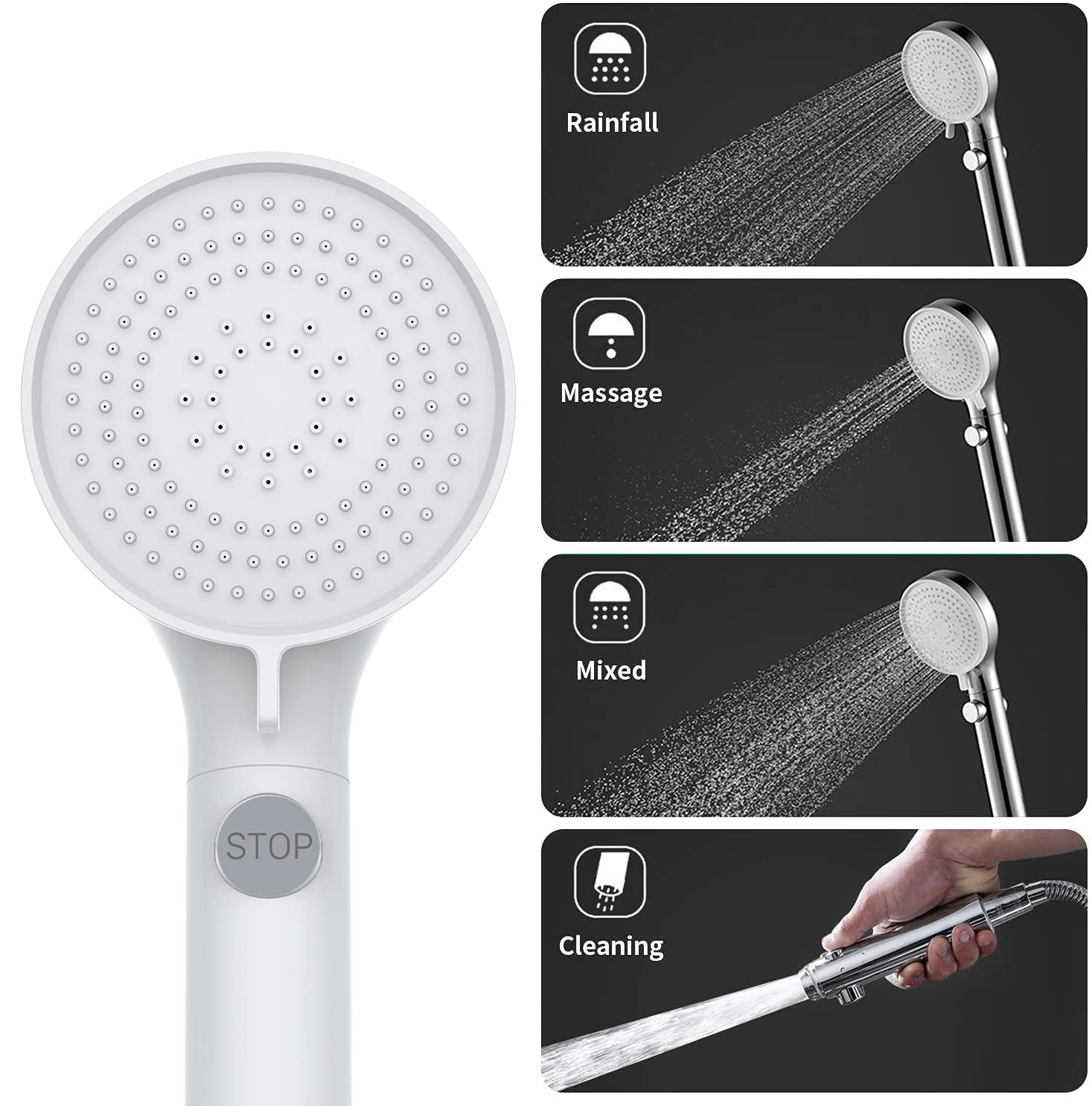 Awelife shower head holder enables easy aim in tight RV bathrooms.